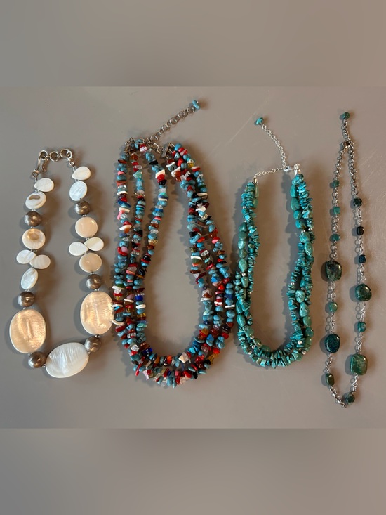Jewelry - Lot of turquoise mother of pearl etc natural semi precious stone necklaces 925